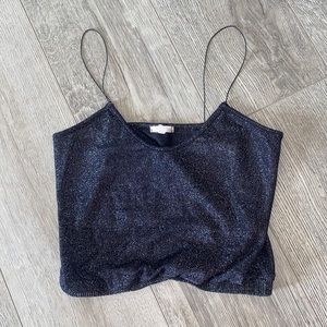 free people sparkly black crop top with scrunch bottom, size medium (fit small).